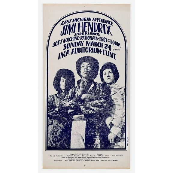 1968 Jimi Hendrix Concert poster Wall Art re -Print from magazine Ad in 11 x 17 Inch Poster