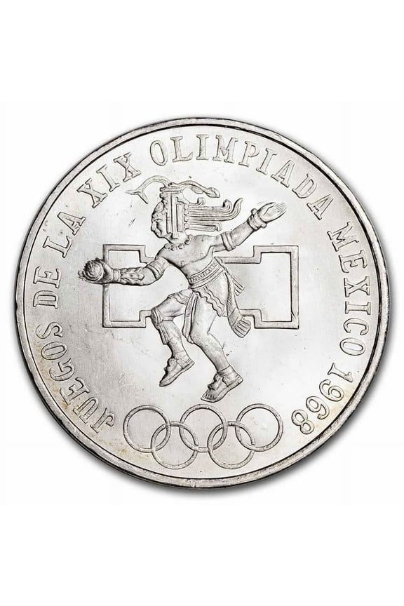 1968 Mexico Silver 25 Pesos Olympics AU/BU