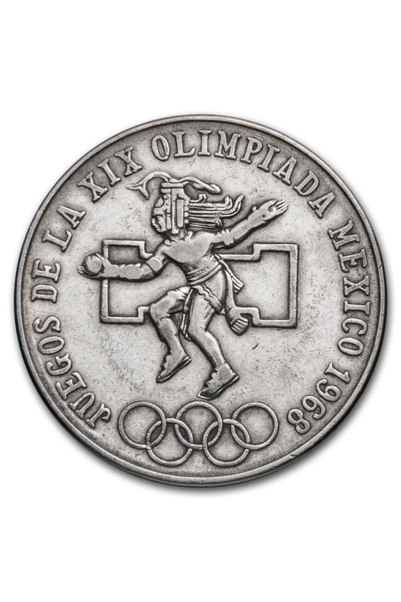 1968 Mexico Silver 25 Pesos Olympics Avg Circ