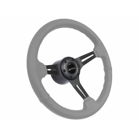 1969-1973 Pontiac GTO; VSW 6 Bolt Gray Leather Steering Wheel Black Kit, White GTO Emblem