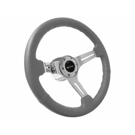 1969-1973 Pontiac GTO; VSW 6 Bolt Gray Leather Wrapped Steering Wheel Chrome Kit, White GTO Emblem