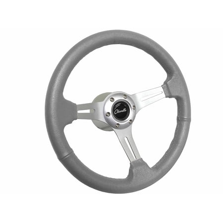 1969-1977 Chevrolet Chevelle; VSW 6 Bolt Gray Leather Wrapped Steering Wheel Brushed Aluminum Kit, Chevelle Script