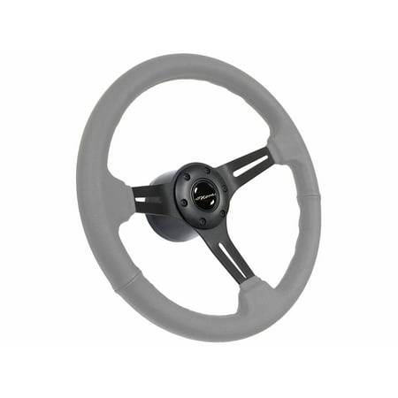1969-1985 Chevrolet Nova; VSW 6 Bolt Gray Leather Steering Wheel Black Kit, 66 Nova Emblem