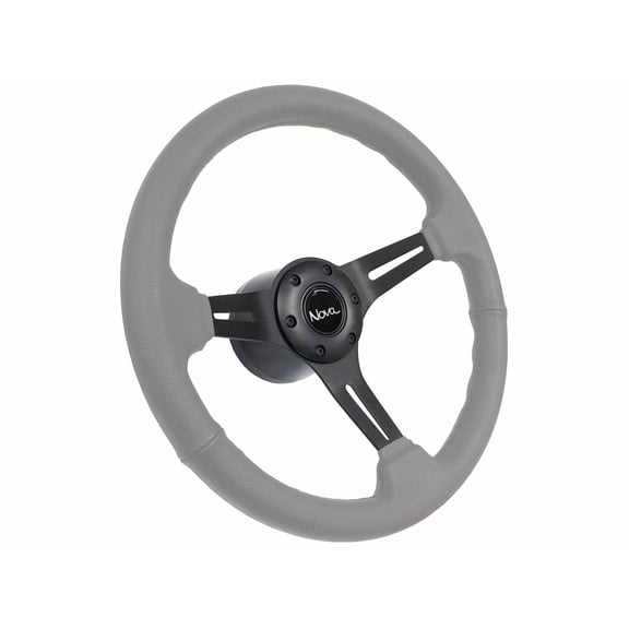 1969-1985 Chevrolet Nova; VSW 6 Bolt Gray Leather Steering Wheel Black Kit, 67-72 Nova Emblem