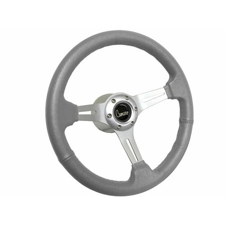 1969-1989 Camaro; VSW 6 Bolt Gray Leather Wrapped Steering Wheel Brushed Aluminum Kit, Script Emblem