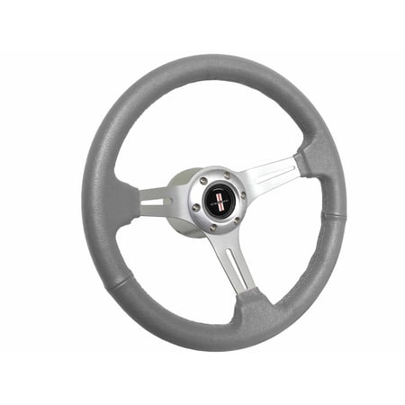 1969-1989 Camaror; VSW 6 Bolt Gray Leather Wrapped Steering Wheel Brushed Aluminum Kit, Camaro Tri-Bar Emblkem