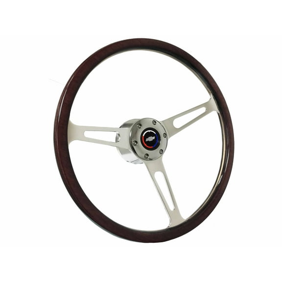 1969-1989 Chevrolet Passenger; VSW 6 Bolt Deluxe Wood Steering Wheel Kit, Tri Color Bow Tie Emblem