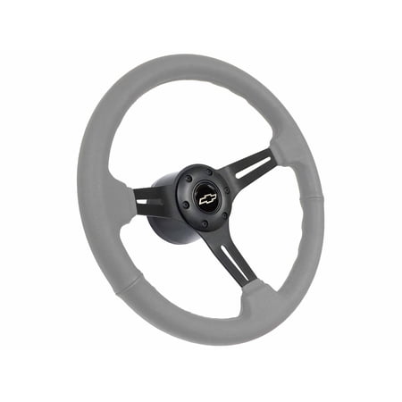 1969-1989 Chevrolet Passenger; VSW 6 Bolt Gray Leather Steering Wheel Black Kit, Silver Bow Tie Emblem