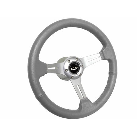 1969-1989 Chevrolet Passenger; VSW 6 Bolt Gray Leather Wrapped Steering Wheel Brushed Aluminum Kit, White SS