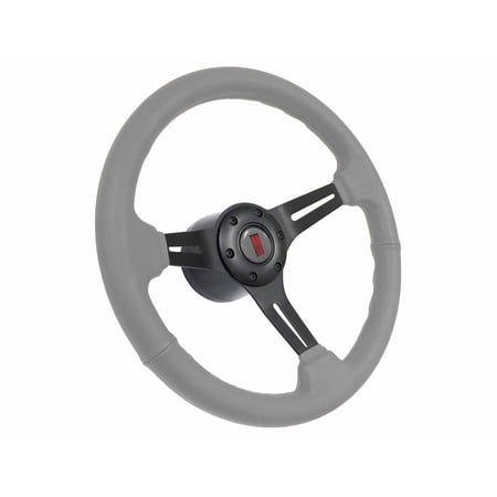 1969-1989 Oldsmobile; VSW 6 Bolt Gray Leather Steering Wheel Black Kit, Rocket II Emblem