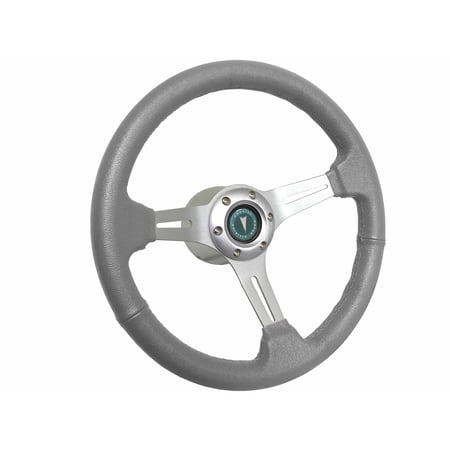 1969-1989 Pontiac ; VSW 6 Bolt Gray Leather Wrapped Steering Wheel Brushed Aluminum Kit, Pontiac Motor Company Emblem