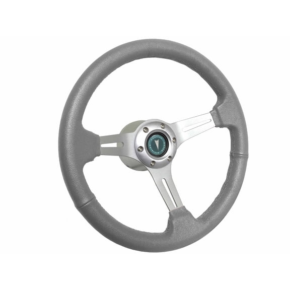 1969-1989 Pontiac ; VSW 6 Bolt Gray Leather Wrapped Steering Wheel Brushed Aluminum Kit, Pontiac Motor Company Emblem