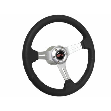 1969 - 1994 Chevrolet Super Sport S6 Black Leather Steering Wheel Brushed Kit | Red SS