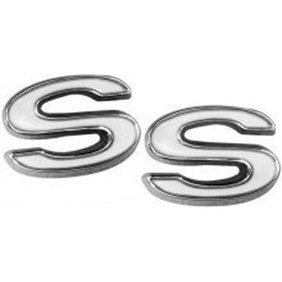 1969-72 Camaro/Firebird Emblems, Fender, "SS", Chrome/White (indivi...