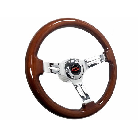 1969-89 Chevrolet 6 Bolt Mahogany Finish Steering Wheel Kit, Red Bow Tie Emblem
