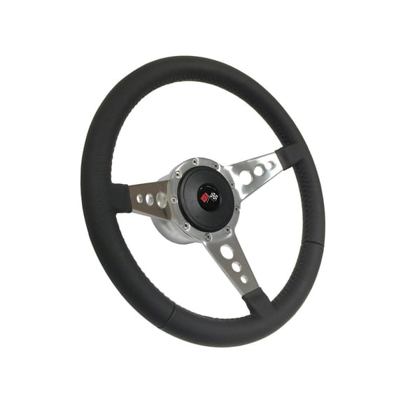 1969-89 Chevrolet 9 Bolt Leather Steering Wheel 3 Spoke-Holes Cross Flags Kit