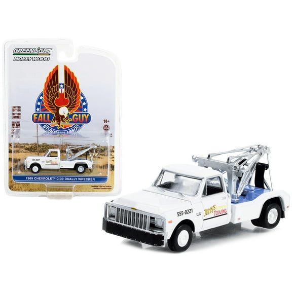 1969 Chevrolet C-30 Dually Wrecker Tow Truck White "Jerrys Towing" "Fall Guy Stuntman Association" Hollywood Special Edition 1/64 Diecast Model Car by Greenlight