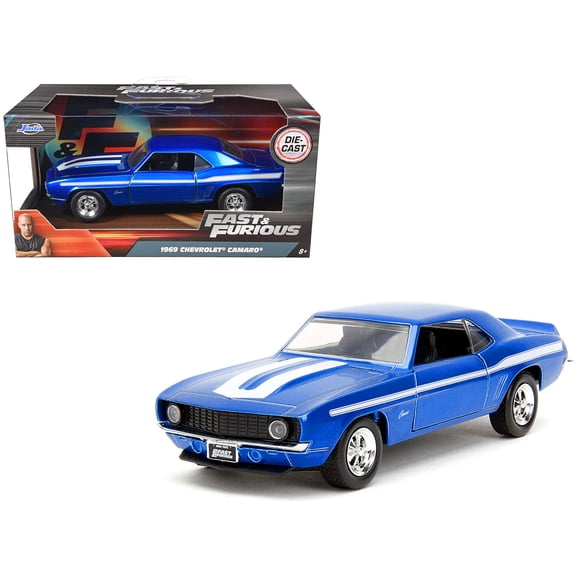 1969 Chevrolet Camaro Blue Metallic with White Stripes "2 Fast 2 Furious" (2003) Movie "Fast & Furious" Series 1/32 Diecast Model Car by Jada