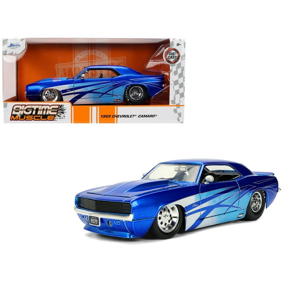 1969 Chevrolet Camaro Candy Blue with Graphics "Bigtime Muscle" Series 1/24 Die Cast Model Car by Jada