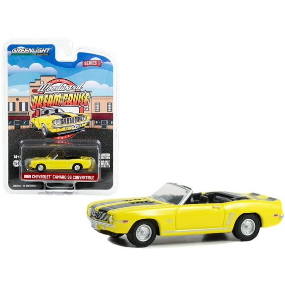 1969 Chevrolet Camaro SS Convertible Yellow with Black Stripes "Woodward Dream Cruise" 1/64 Diecast Model Car by Greenlight