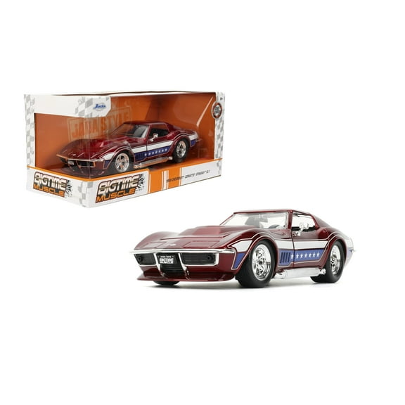 1969 Chevrolet Corvette Stingray ZL1 Red Metallic w/Stars and Stripes Graphics "Bigtime Muscle" 1/24 Diecast Model Car by Jada(Selections May Vary)