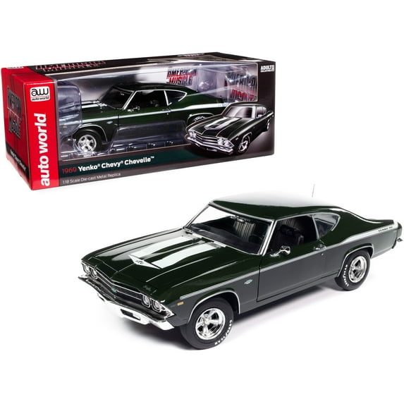 1969 Chevrolet Yenko Chevelle Hardtop Fathom Green Metallic with White Stripes 1/18 Diecast Model Car by Auto World