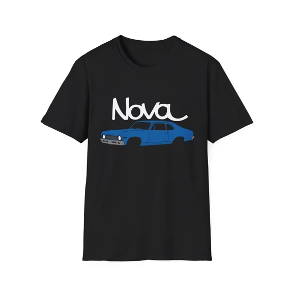1969 Chevy Nova Shirt or Hat – Blue Classic Muscle Car Design Nova Script