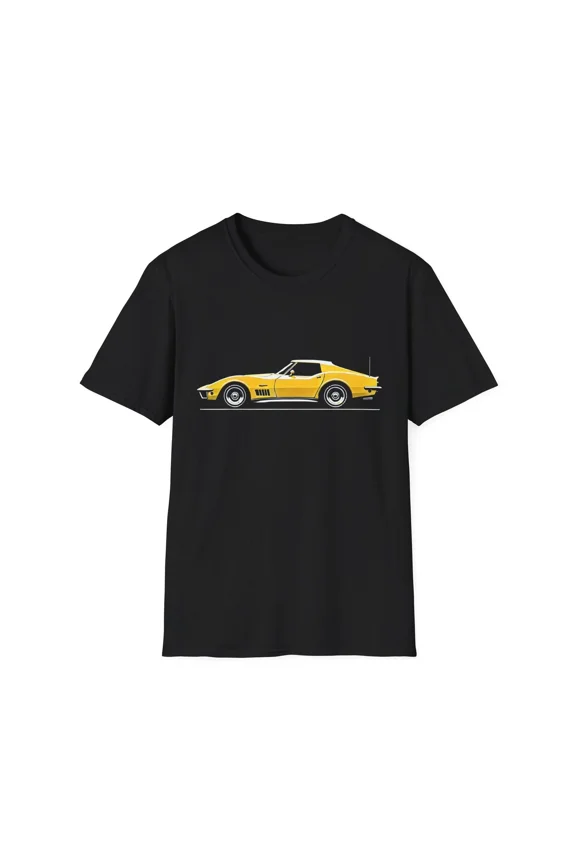 1969 Corvette C3 Stingray T-Shirt – Yellow Side View Classic Car Graphic