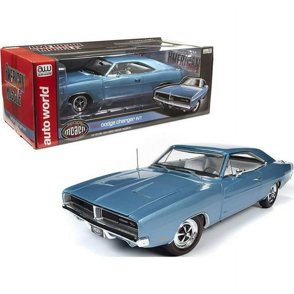 1969 Dodge Charger R/t Hardtop B3 Light Blue Metallic With White Interior Muscle Car And Corvette Nationals (mcacn) 1/18 Diecast Model Car By Autoworld Amm1200