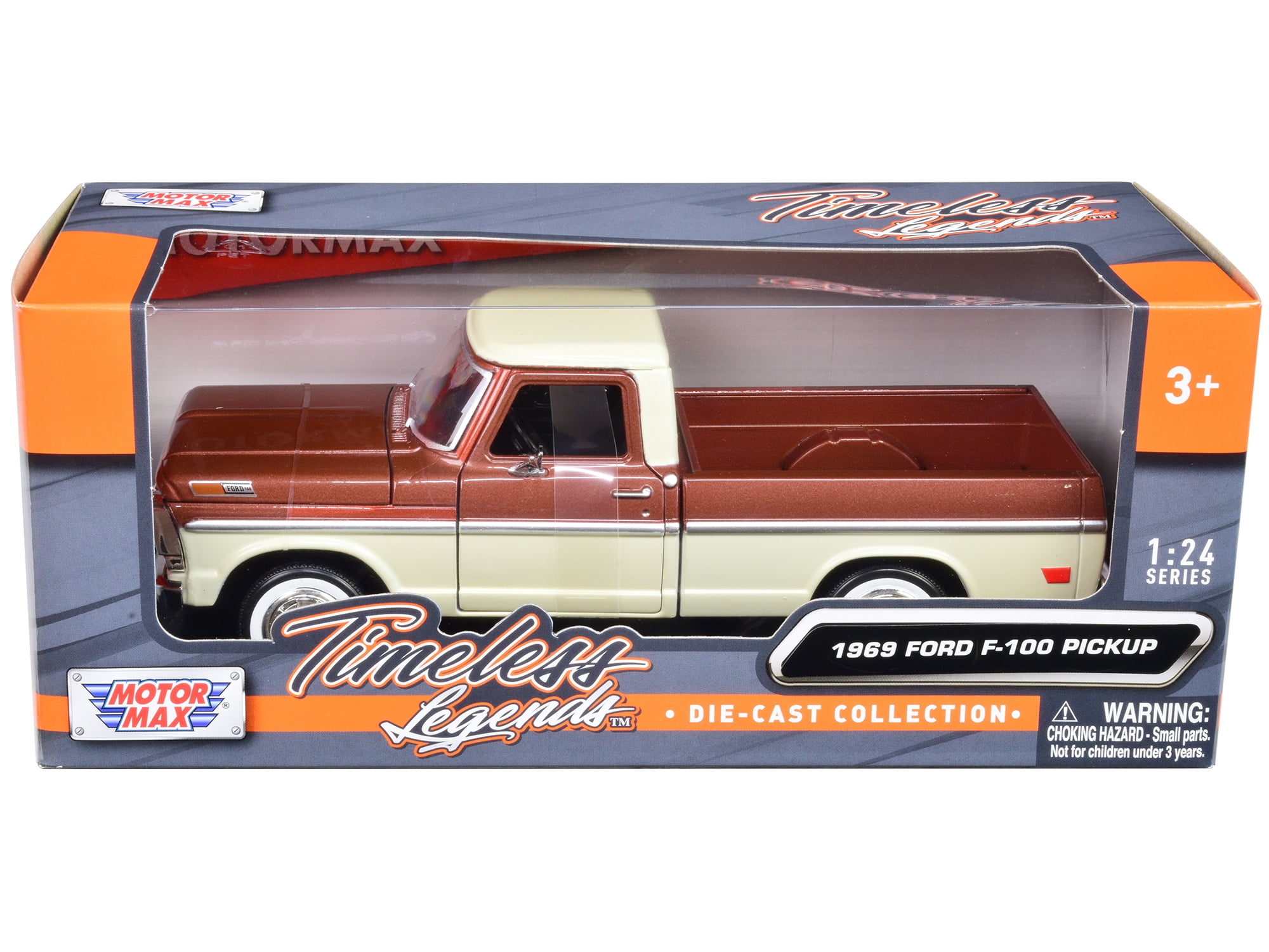 1969 Ford F-100 Pickup Truck Brown Metallic and Cream "Timeless Legends" 1/24 Diecast Model Car by Motormax