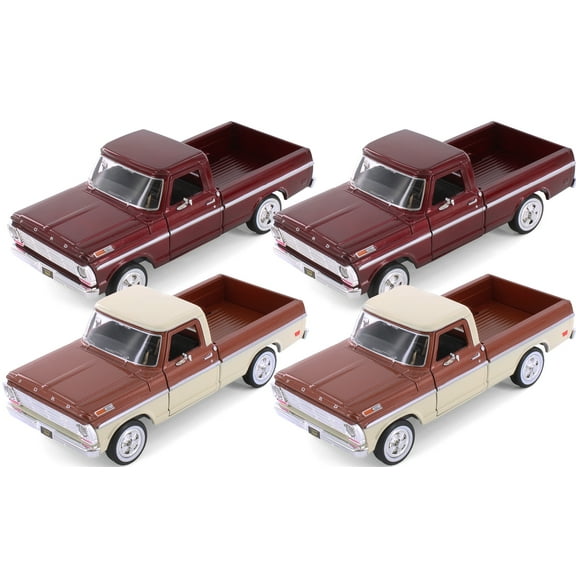 1969 Ford F-100 Pickup Truck, Brown & Red - Showcasts 71315D - 1/24 Scale Set of 4 Model Cars