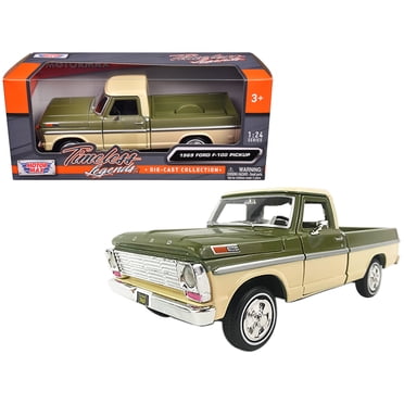 Motormax 1/24 1969 Ford F-100 Pickup Diecast Model – Light Blue & Cream, Timeless Legends Series 79315