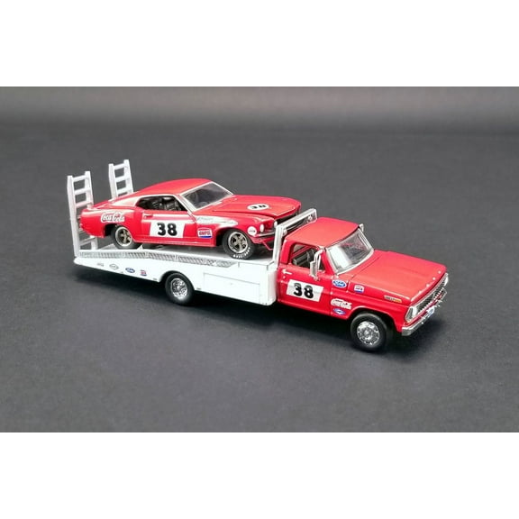 1969 Ford F-350 Ramp Truck & #38 1969 Ford Mustang Trans Am, Coca-Cola - Greenlight 51269 - 1/64 scale Diecast Model Toy Car