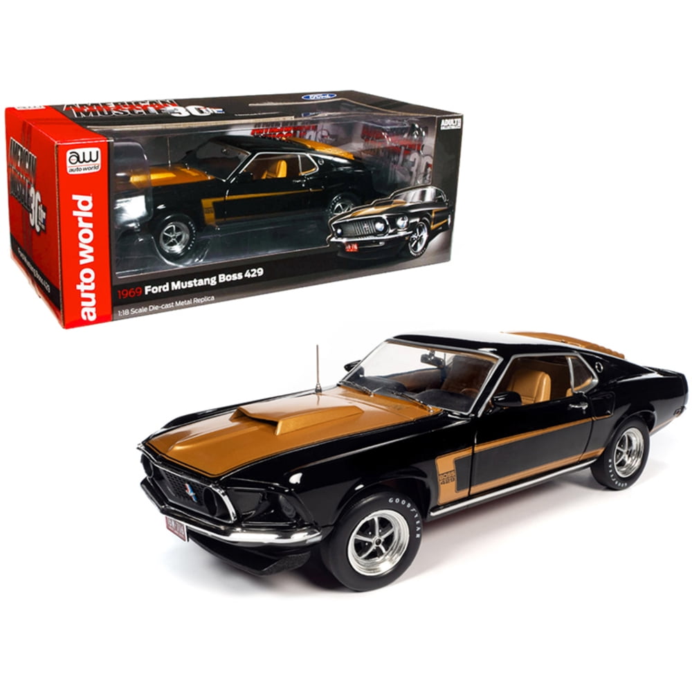 1969 Ford Mustang Boss 429 Fastback Raven Black and Gold with Gold