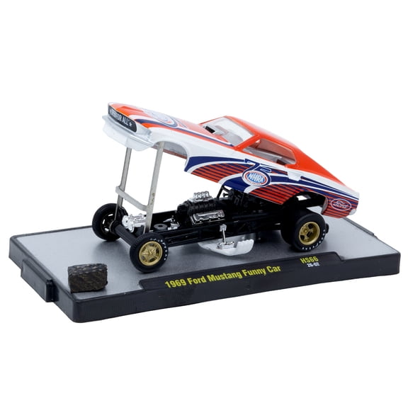 1969 Ford Mustang Funny Car "NHRA 75 Years" Red and White with Graphics Limited Edition 1/64 Diecast Model Car by M2 Machines
