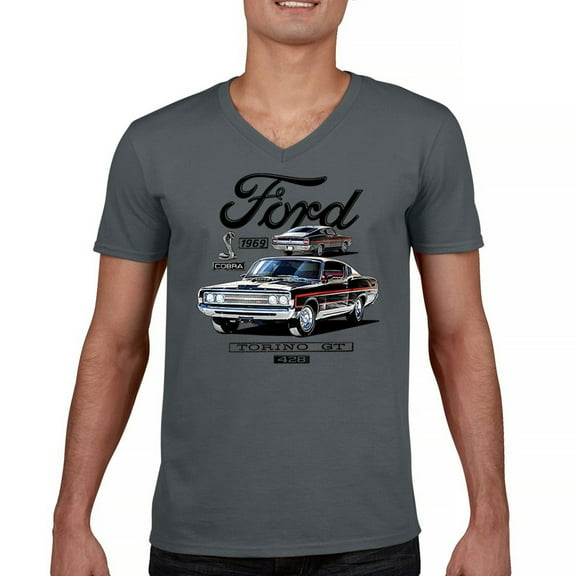 1969 Ford Torino GT Cobra V-Neck T-shirt American Muscle Car Classic Vintage Retro FoMoCo Performance Licensed Tee