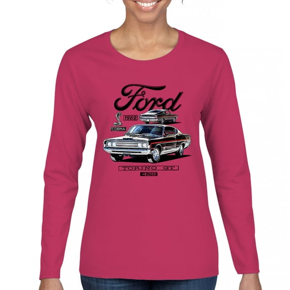1969 Ford Torino GT Cobra Women's Long Sleeve T-shirt American Muscle Car Classic Vintage Retro FoMoCo Performance Licensed