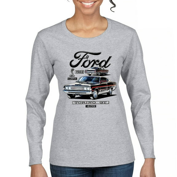1969 Ford Torino GT Cobra Women's Long Sleeve T-shirt American Muscle Car Classic Vintage Retro FoMoCo Performance Licensed