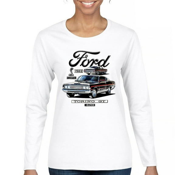 1969 Ford Torino GT Cobra Women's Long Sleeve T-shirt American Muscle Car Classic Vintage Retro FoMoCo Performance Licensed