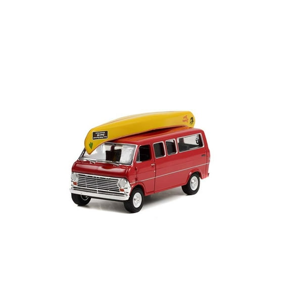 1969 Ford Wagon Van with Canoe on Roof, Red - Greenlight 38020D/48 - 1/64 scale Diecast Car
