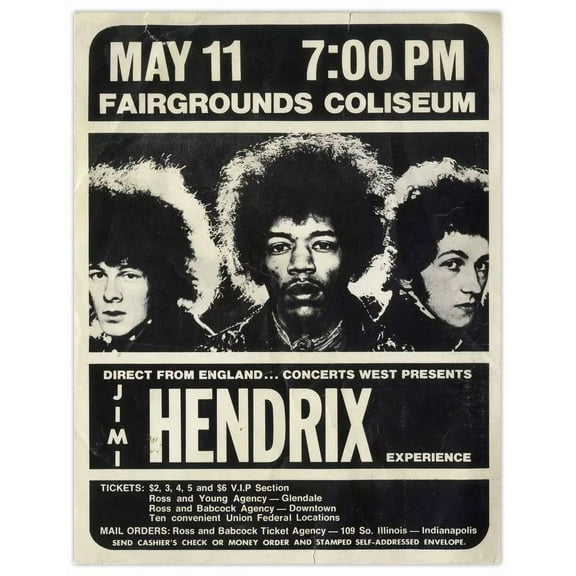 1969 Jimi Hendrix Concert poster Wall Art re -Print ES 11 x 17 Inch Poster