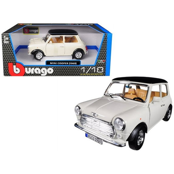 1969 Mini Cooper Beige with Black Top 1/18 Diecast Model Car by Bburago