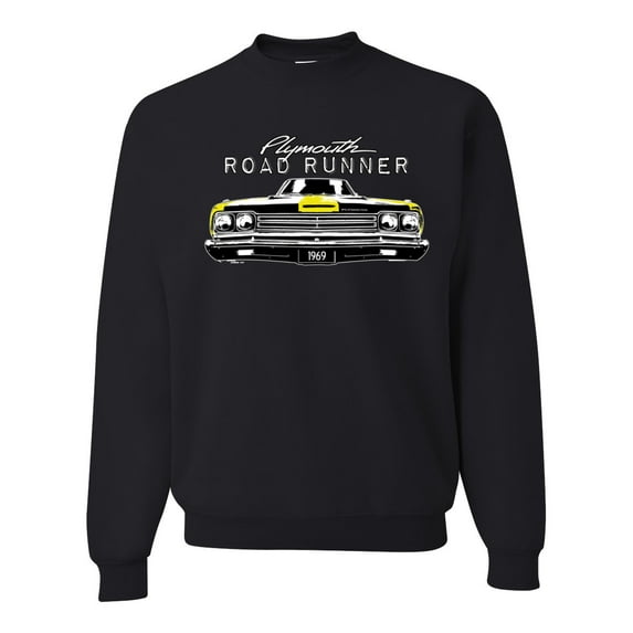1969 Plymouth Road Runner Hot Rod Racing | Mens Cars and Trucks Crewneck Graphic Sweatshirt, Black, Small