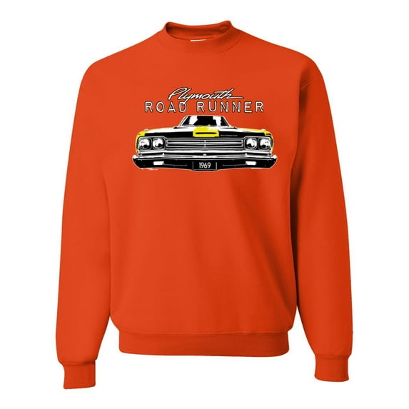1969 Plymouth Road Runner Hot Rod Racing | Mens Cars and Trucks Crewneck Graphic Sweatshirt, Orange, Small