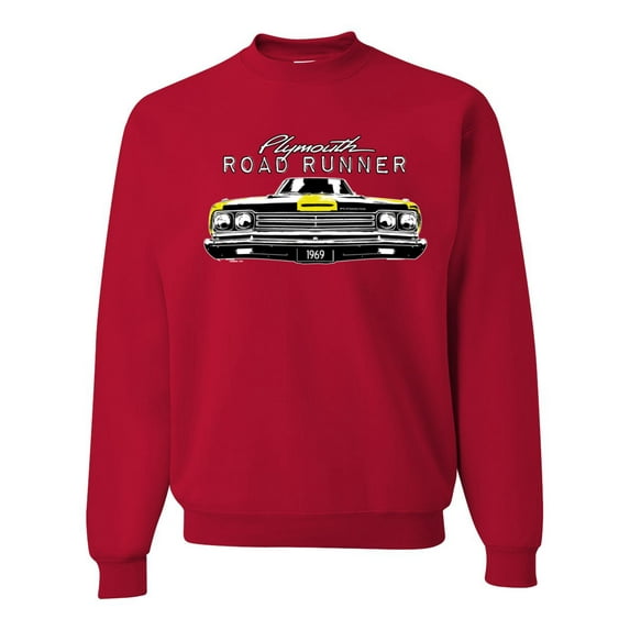 1969 Plymouth Road Runner Hot Rod Racing | Mens Cars and Trucks Crewneck Graphic Sweatshirt, Red, 2XL