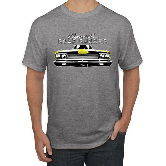 1969 Plymouth Road Runner Hot Rod Racing | Mens Cars and Trucks Graphic T-Shirt, Heather Grey, X-Large