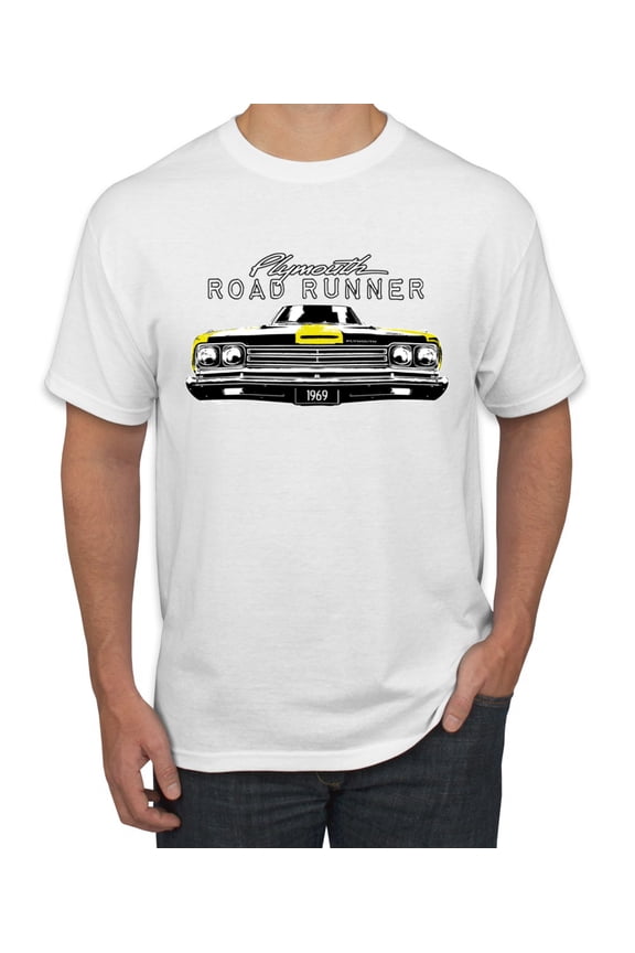 1969 Plymouth Road Runner Hot Rod Racing | Mens Cars and Trucks Graphic T-Shirt, White, Large