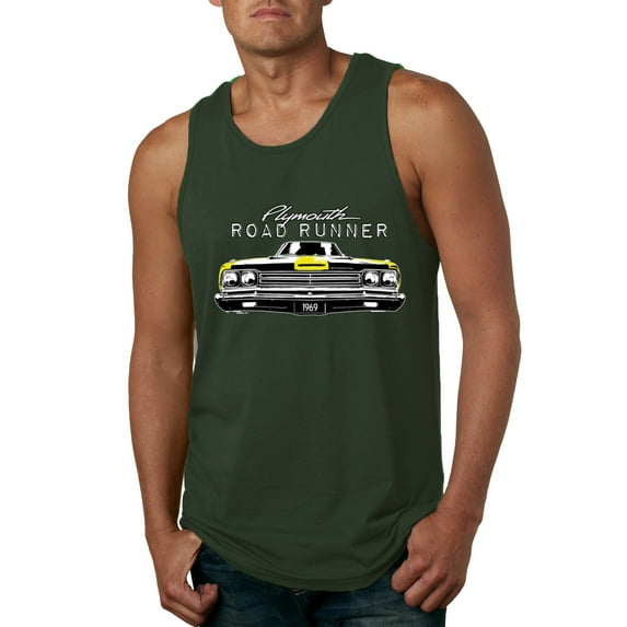 1969 Plymouth Road Runner Hot Rod Racing | Mens Cars and Trucks Graphic Tank Top, Forest Green, Small