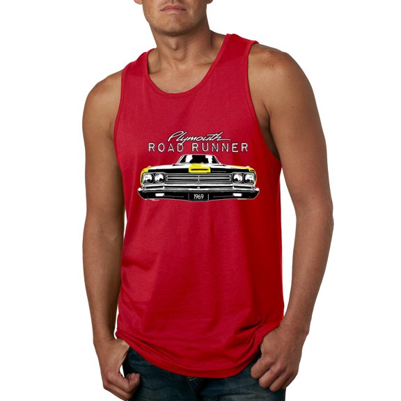 1969 Plymouth Road Runner Hot Rod Racing | Mens Cars and Trucks Graphic Tank Top, Red, X-Large