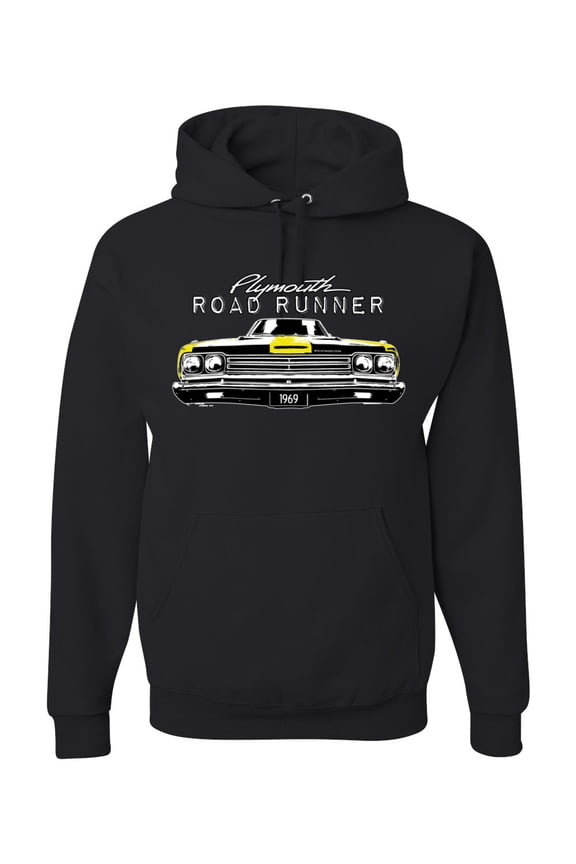1969 Plymouth Road Runner Hot Rod Racing | Mens Cars and Trucks Hooded Sweatshirt Graphic Hoodie, Black, Large